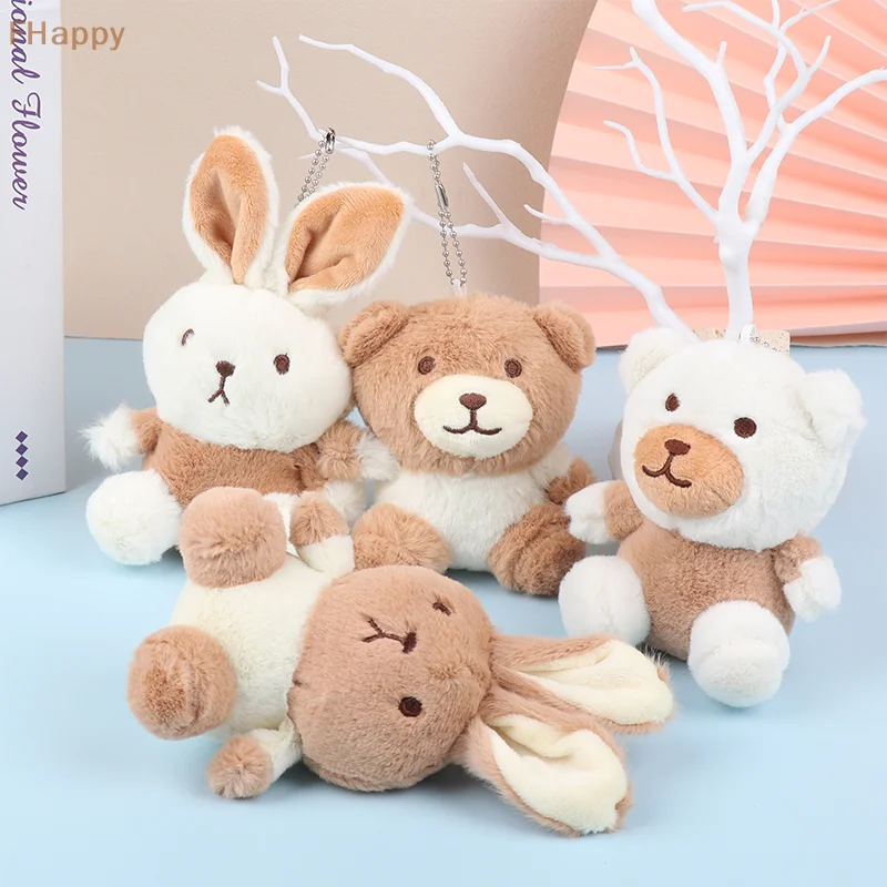 Cartoon Bunny Pendant Soft Stuffed Doll Keychain Cute Rabbit Bear Plush Toy Backpack Car Bag Key Ring Decor Kid Christmas Gift