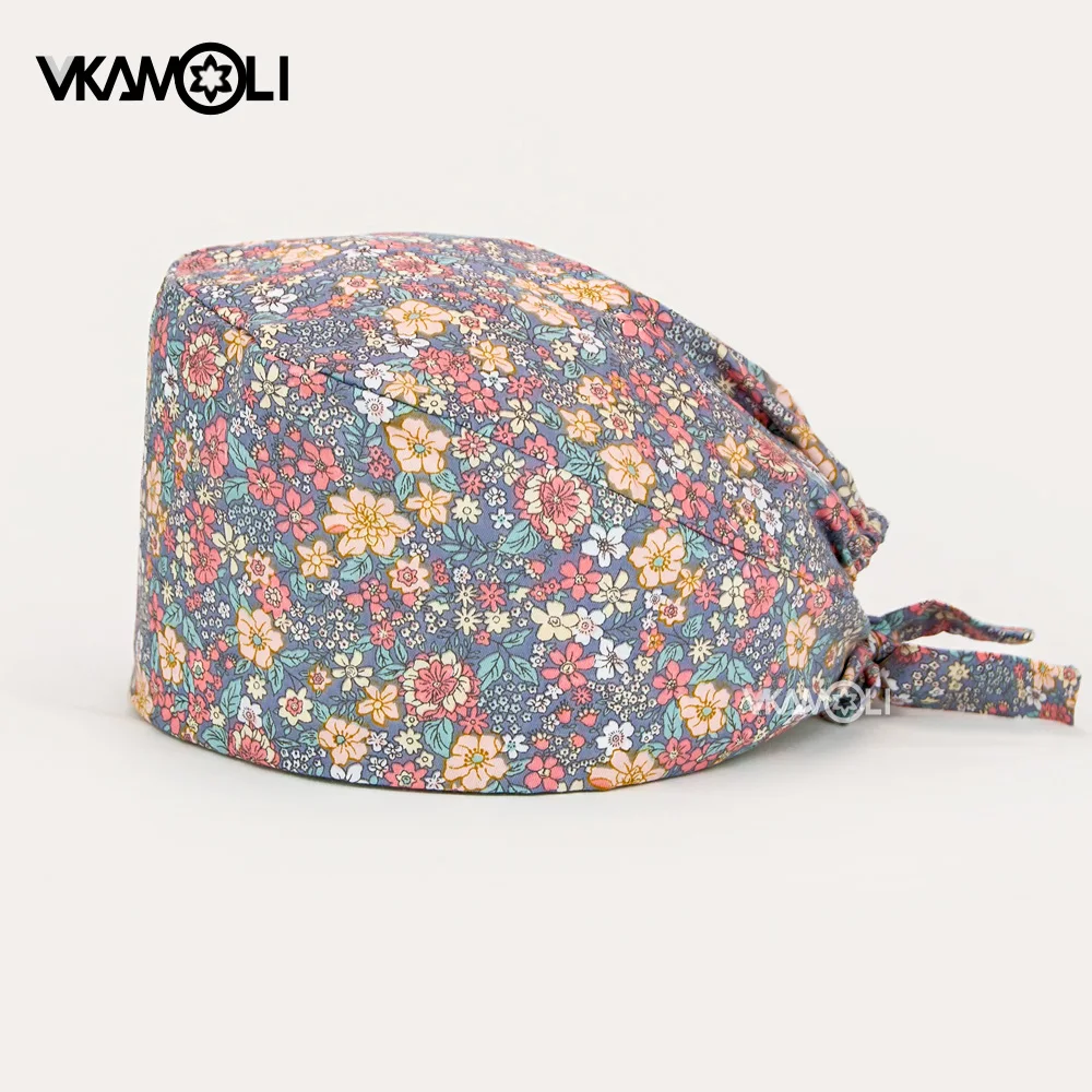 wholesale 17 color Floral printed Scrub Cap pet grooming Work Skull Cap 24 hours delivery women scrubs hat accessories