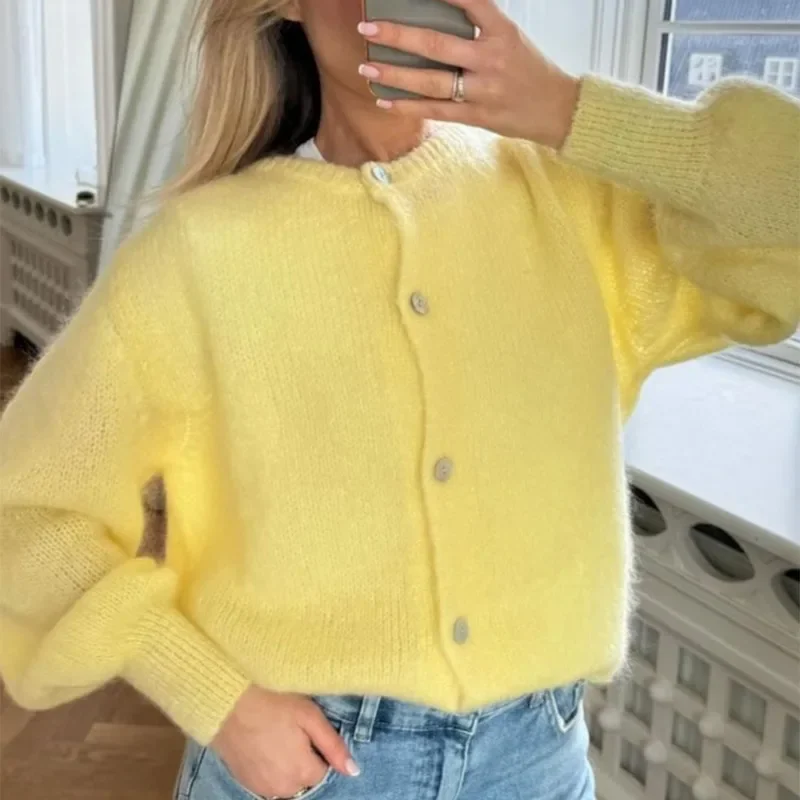 

Casual Knitted Cardigan Women's Loose Versatile Solid Button Knitted Long Sleeve Sweater Autumn Office Warm Jacket Top
