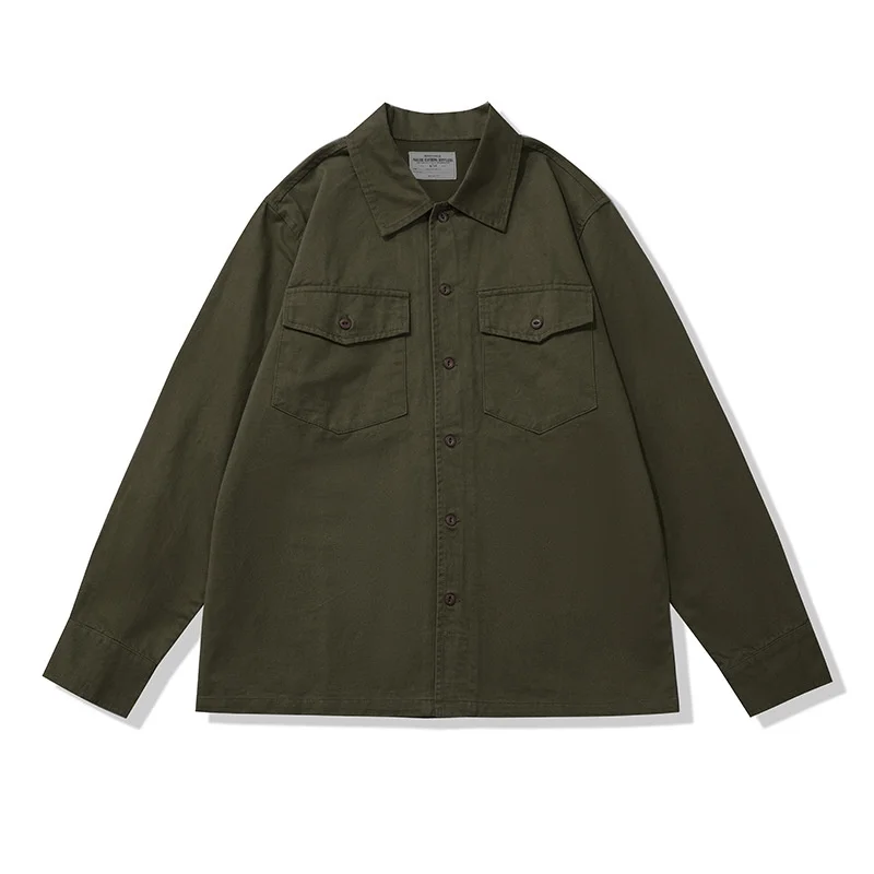 

Safari Style Long Sleeve Shirt Men Spring Autumn Casual Cotton Workwear Military Male Solid Color Thick Jacket