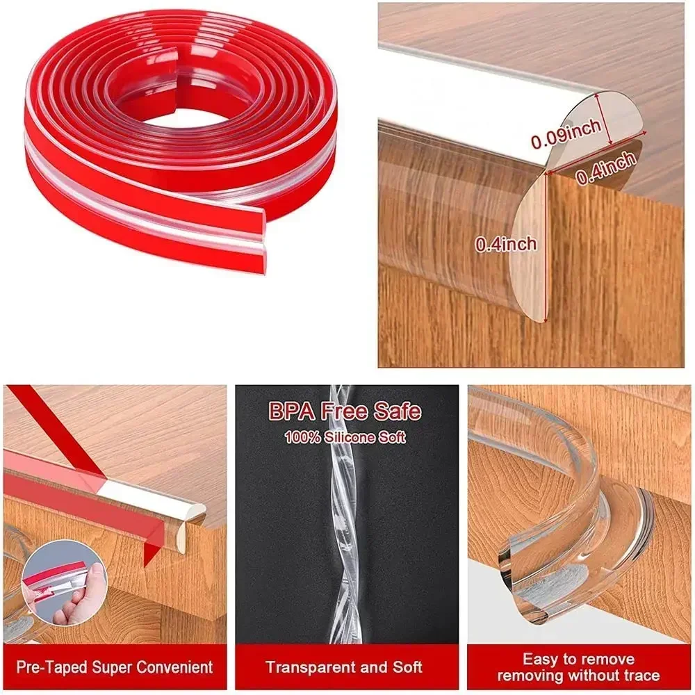 Protector de borde de mesa transparente, tira de protección de silicona para bebés, cinta autoadhesiva a prueba de colisiones, Protector de esquina de muebles de seguridad