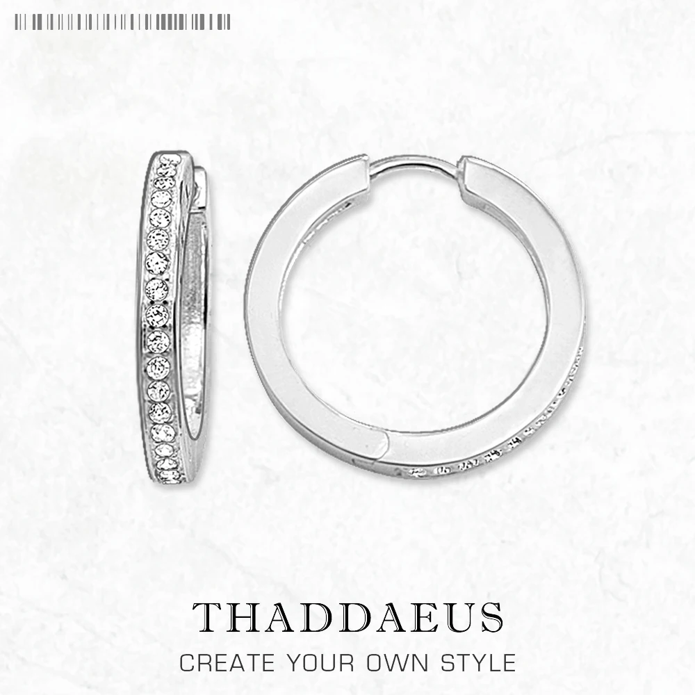 

23mm Creole Hinged Hoop Earrings White Stones In Solid 925 Sterling Silver Classic Gift Brand New Fine Jewerly For Women Men