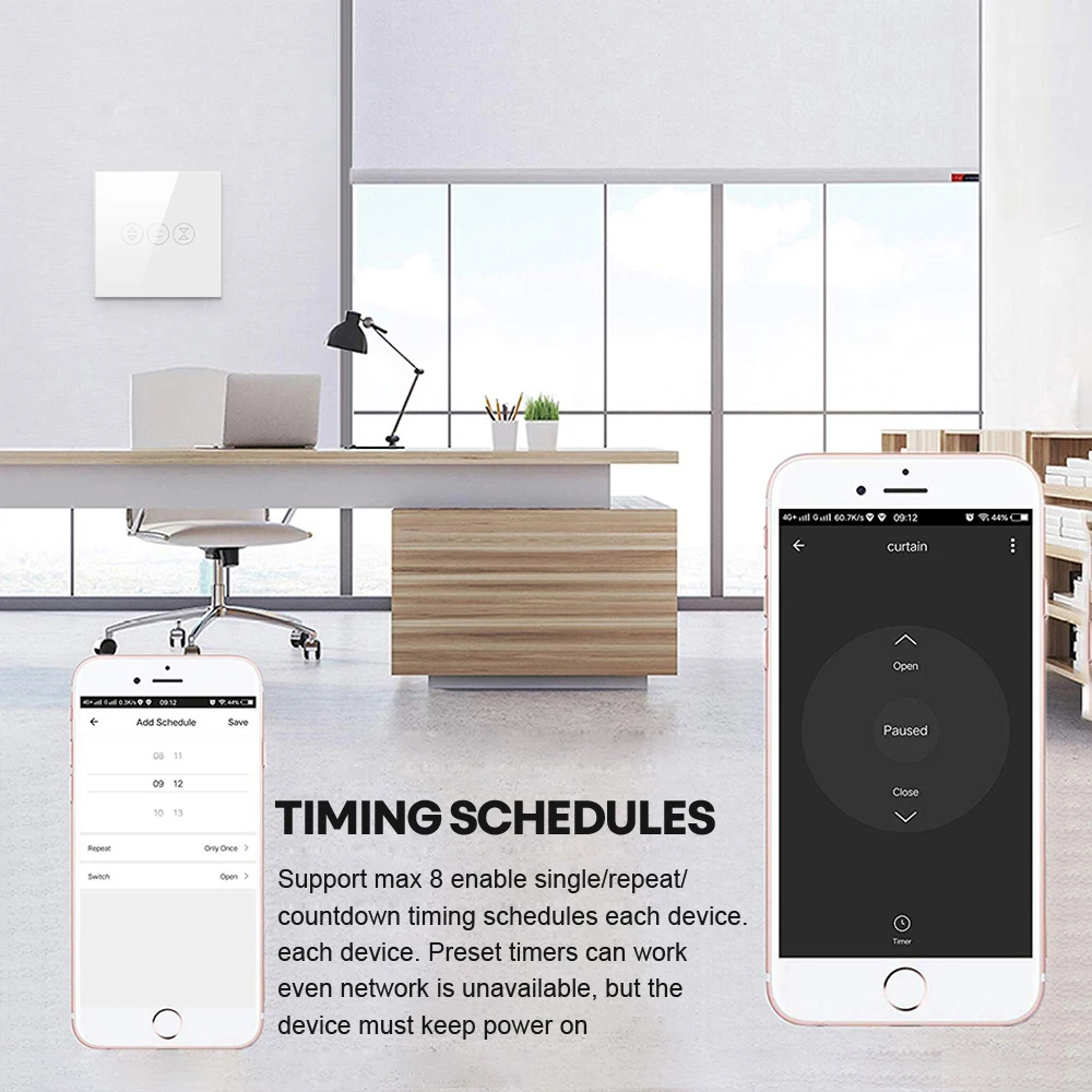 MIUCDA Tuya Smart WiFi Touch Curtain Roller Blinds Motor Switch, supports remote APP control,compatible with Alexa & Google Home