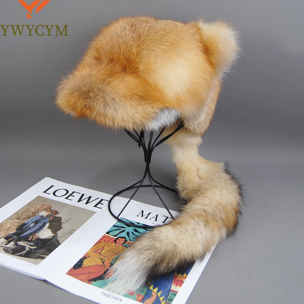 

New Fashion Winter Natural Fox Fur Hat Warm Soft Fluffy Real Fox Fur Bomber Hats Luxurious Women Quality Handmade Real Fox Caps