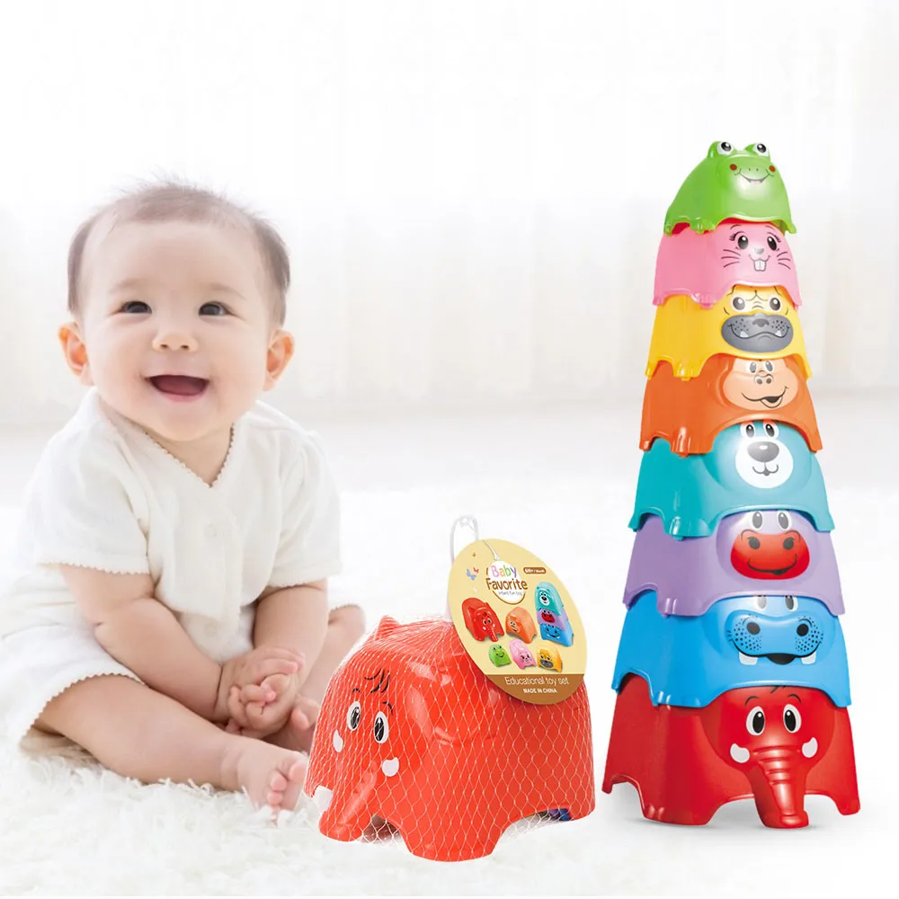 Children's Bath Water Toy Cartoon Elephant Stack Of Cups Early Education Enlightenment Toy Rainbow Stack Of Cups Baby Gift