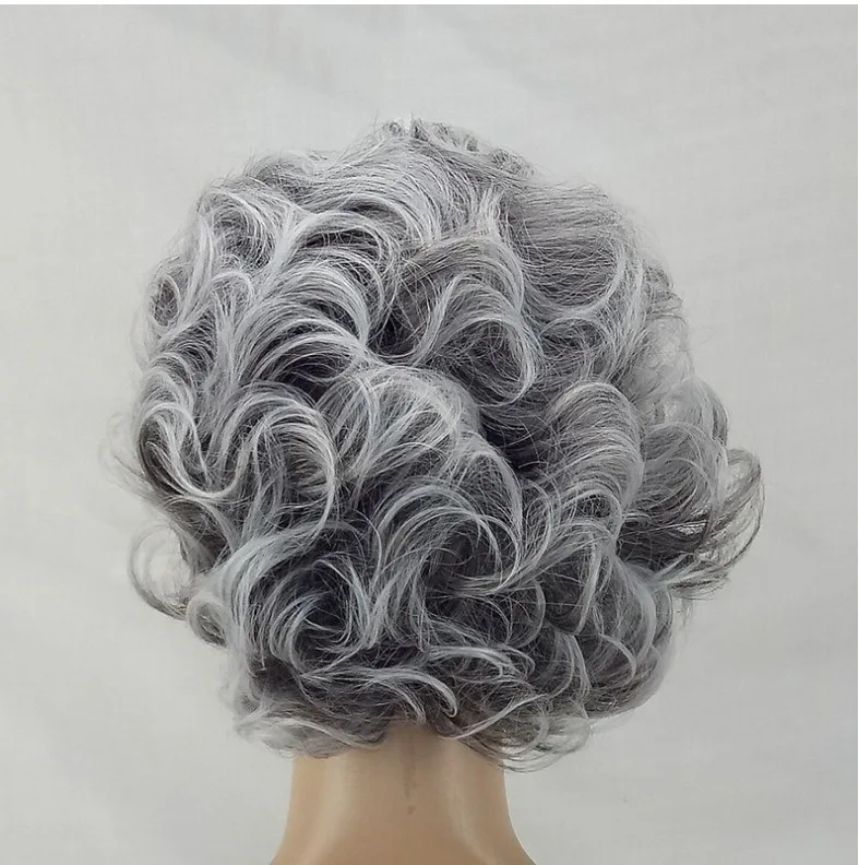 Perruque inversée à dégradé gris et blanc pour femmes, cheveux courts bouclés, pelucheux, robe de noël, nouvelle collection