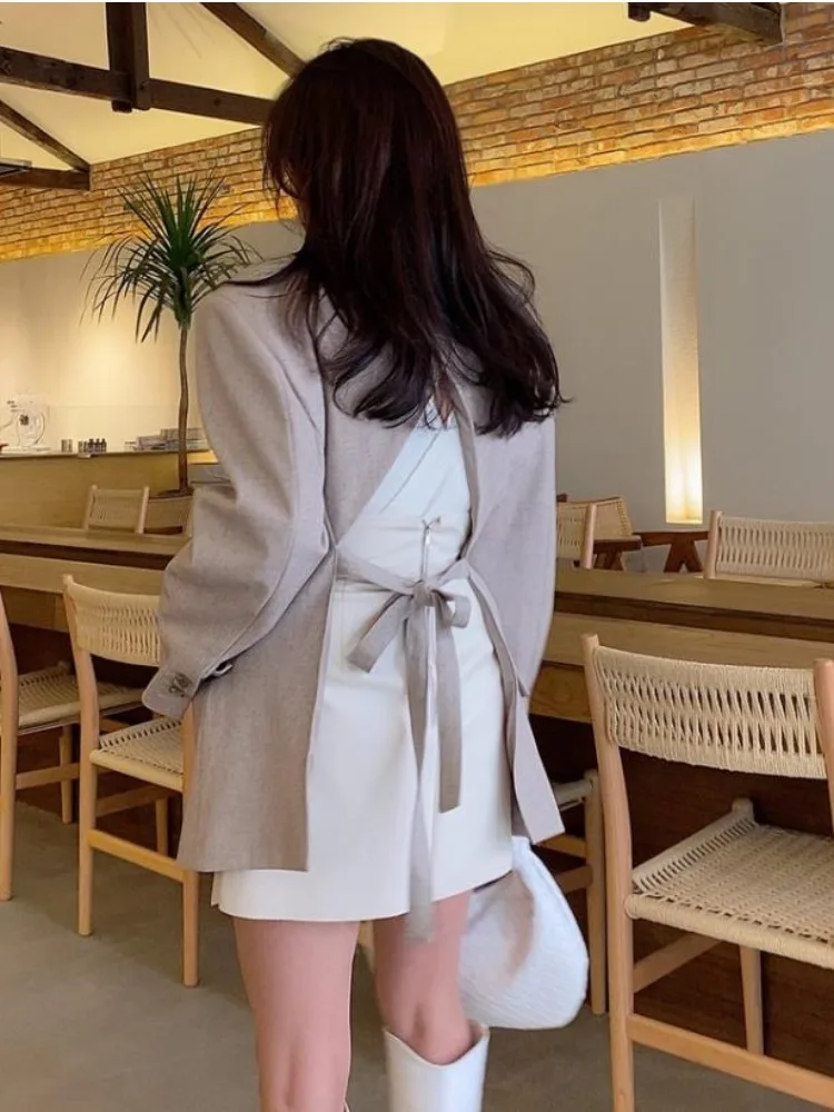 Schicker, lockerer Schlankheitsanzug für Damen, Jaet mit tailliertem Gürtel, Ba-Schlitz, zweireihiges, vielseitiges Oberteil für den Pendelverkehr