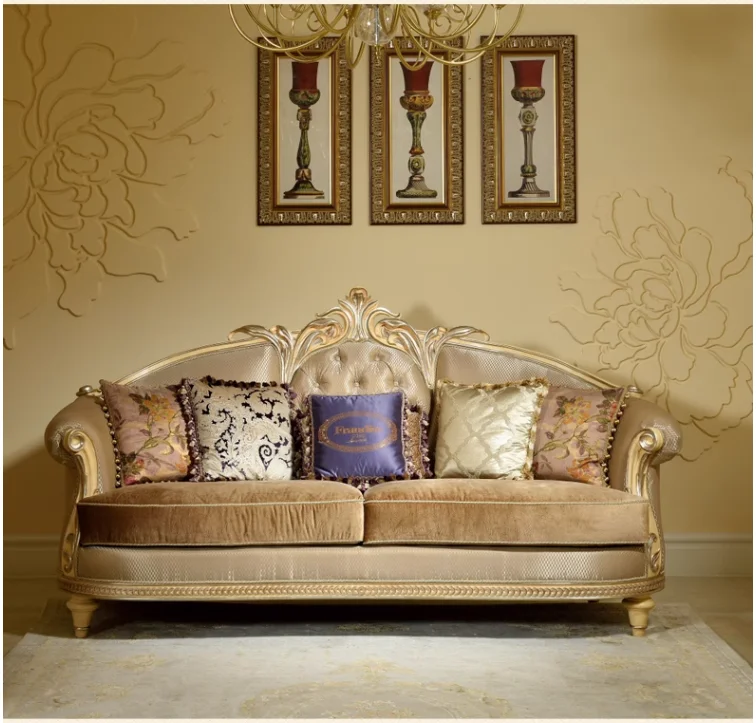 

European solid wood sofa fabric sofa high-end retro to do the old French court luxury carved tea table villa furniture