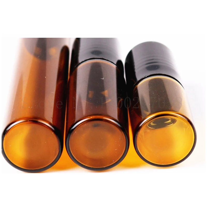 20pcs/Lot Amber Glass Roll on Bottle with Glass and Metal Ball Brown Thin Glass Roller Essential Oil Vials