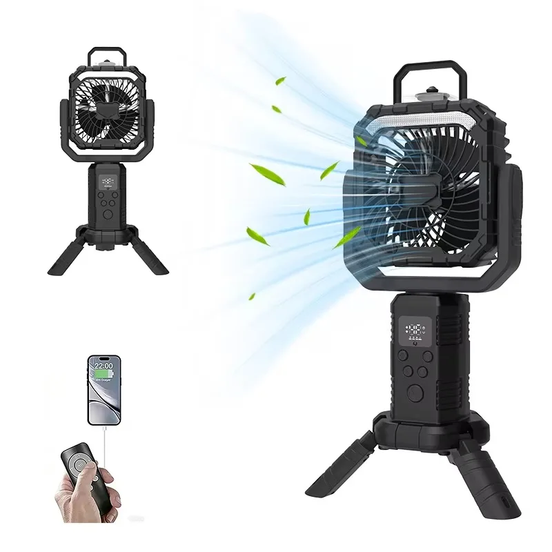 20000mAh Water Cooled Misting Fan Outdoor Camping Cooling Fan USB Rechargeable Power Bank Fen with Remote Control LED Light
