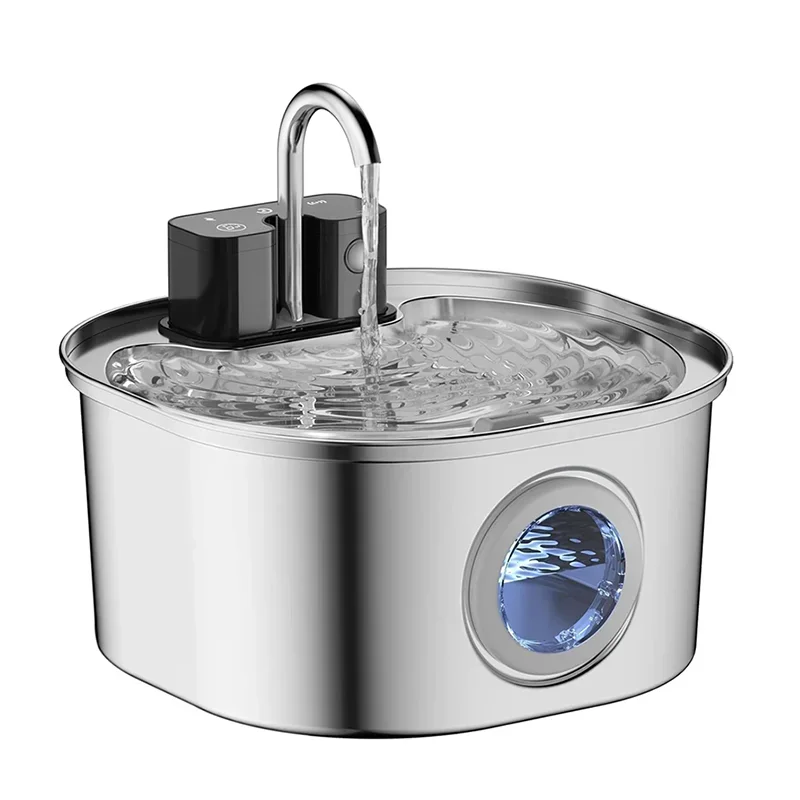 

Умный фонтан для кошек из нержавеющей стали 3,2 л с аккумулятором 4000 мАч, беспроводной автоматический диспенсер для воды для домашних животных, для нескольких кошек/собак