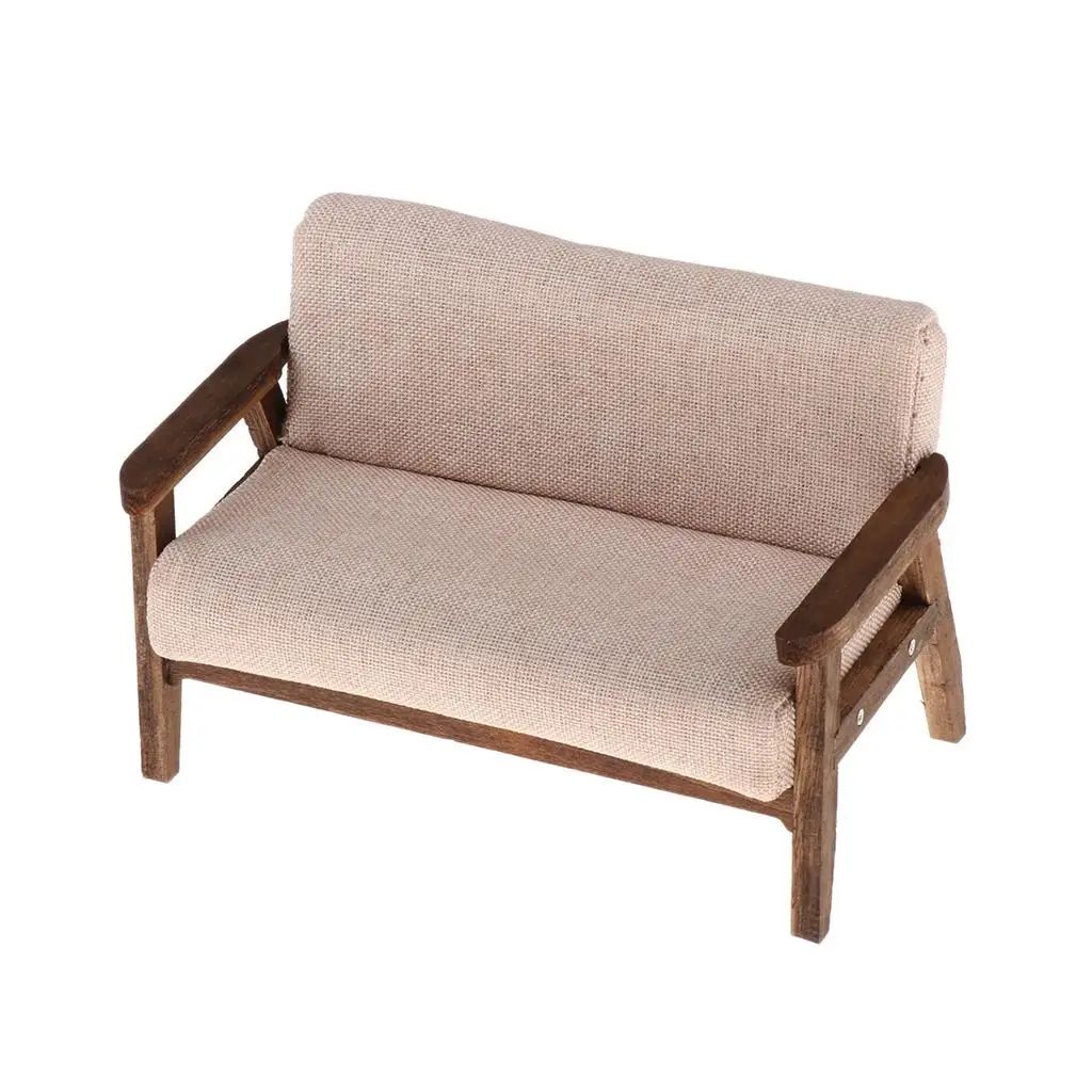 

Миниатюрный деревянный диван-кресло с обивкой для кукольного домика, для гостиной