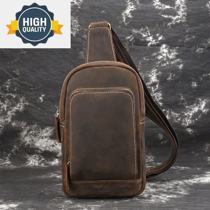 

Original Crazy Men horse Leather Messenger Casual Chest Packs Sling Bag Design Travel One Shoulder Daypack Male Handbags