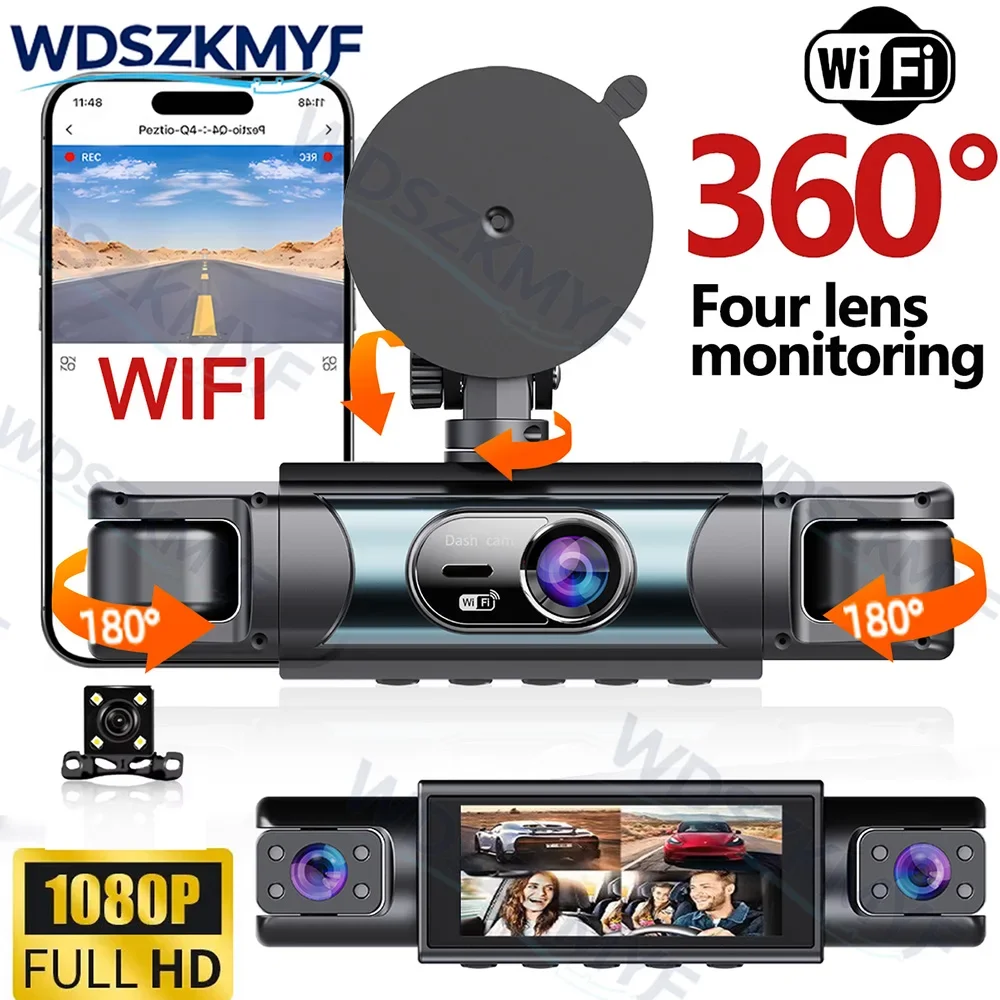 360°Dash Cam 4 Channel Car DVR with WiFi 1080P Front Left Right and Rear camera Night Vision 24H Parking Monitor Car Accessorie
