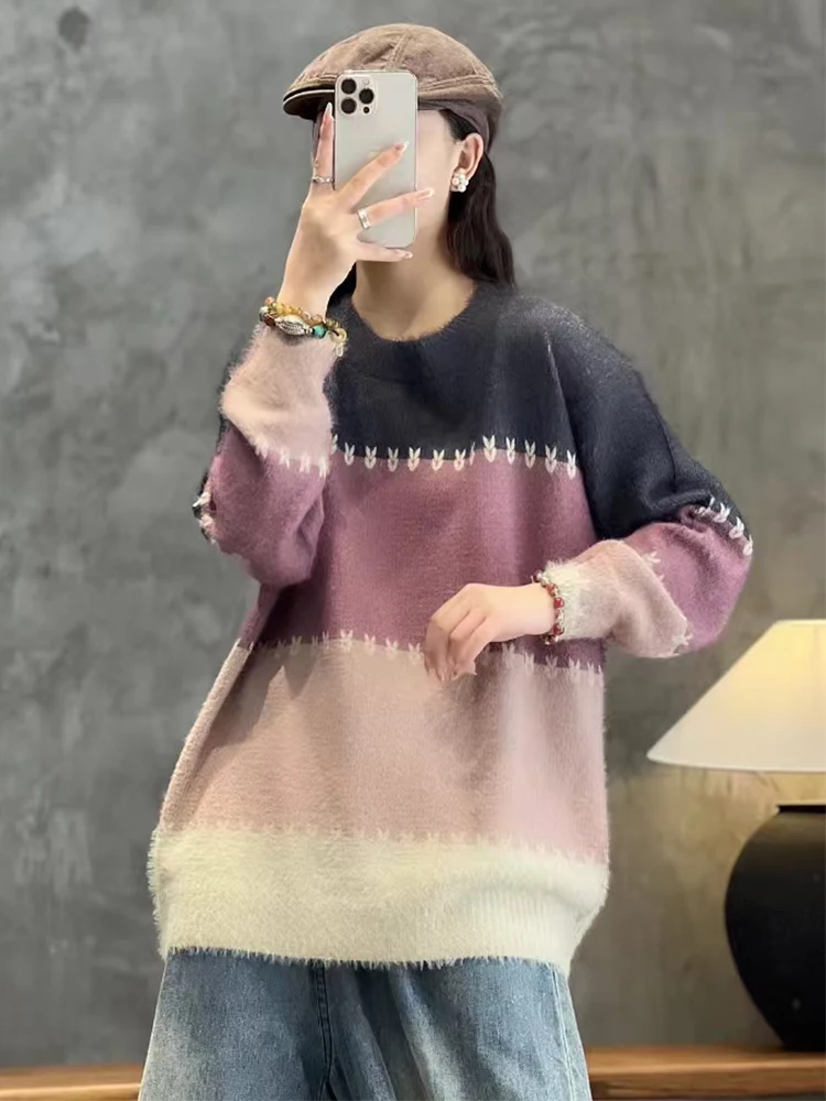 Max LuLu 2024 Ladies Fall Loose Printed Fashion Sweater Womens Casual Warm Knitted Jumpers Classic Luxury O Neck Cotton Pullover