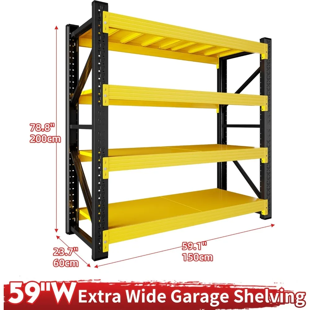 Rak Garasi 5000LBS 59" Lebar Rak Garasi Heavy Duty 4 Tingkat Rak Penyimpanan Logam Rak Penyimpanan Unit Rak yang Dapat Disesuaikan