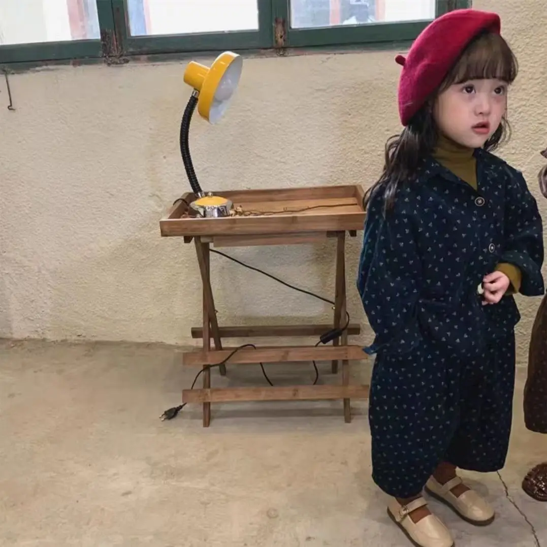 Boys and Girls Spring and Sutumn New Vintage Corduroy Cardigan Jacket Straight Leg Pants Set Baby Stylish Two-piece Set Trendy
