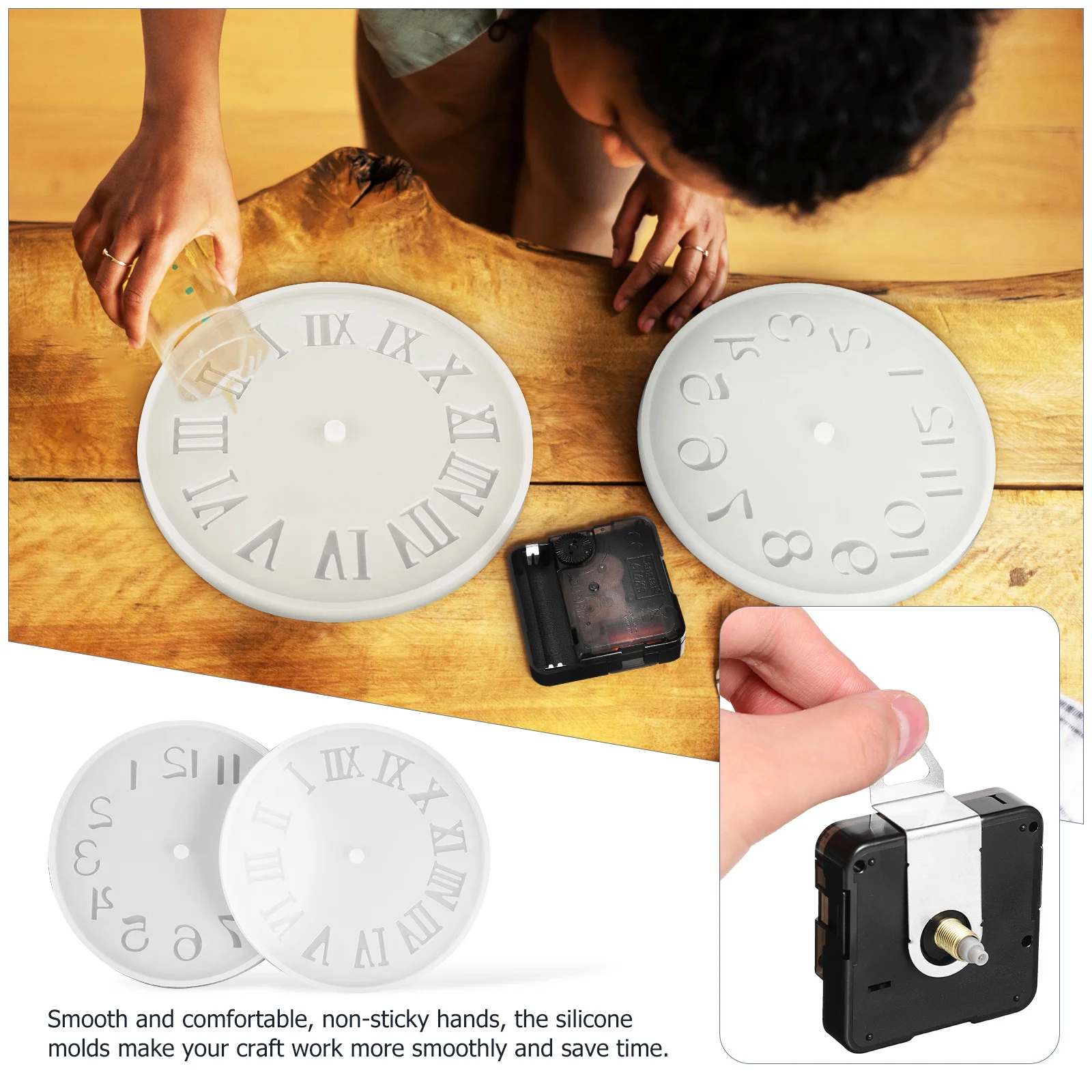 

2Sets Clock Silicone Resin Mould Kit DIY Wall Clock Parts Replacement Mechanism Motor Kit for Resin Craft Decoration
