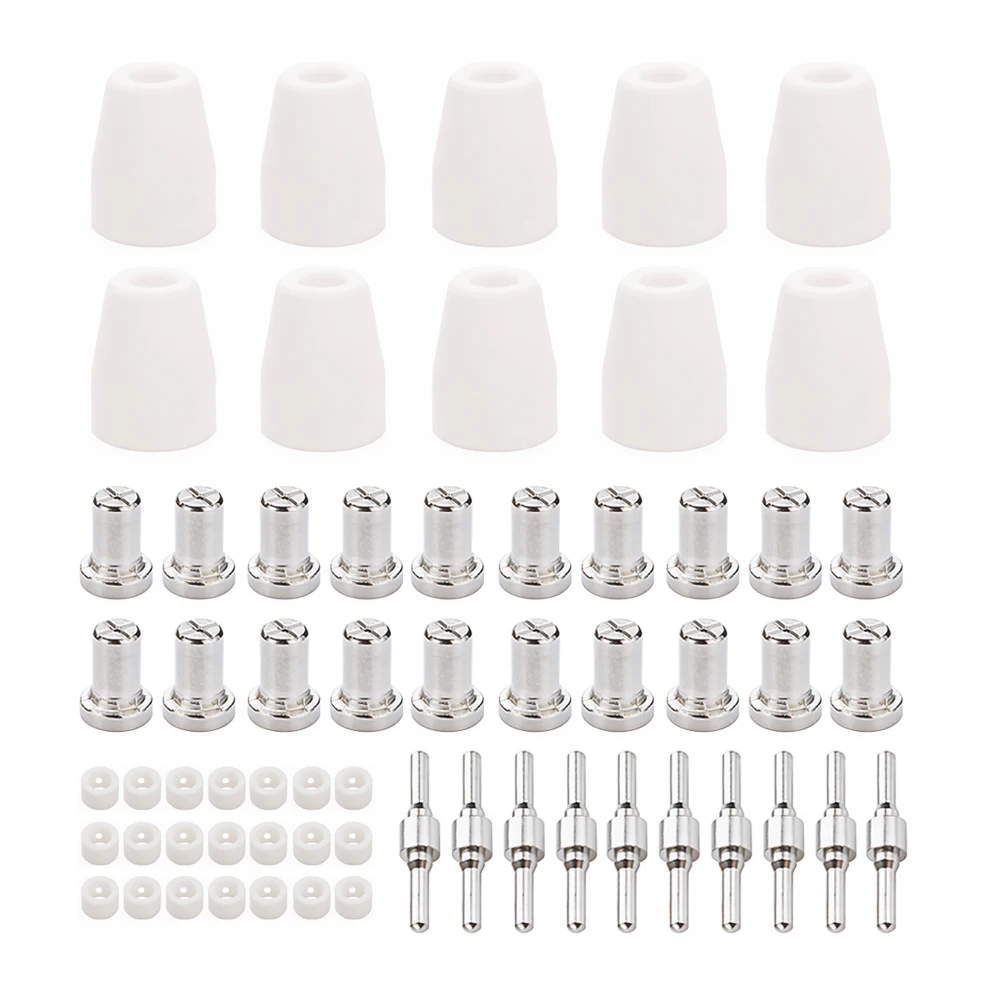 61Pcs PT31 LG40 Plasma Cutter Electrode Tips Cup Nozzle Nickel Plated Consumables Kit For PT-31 CUT40 CUT50 PLC50D HYC410