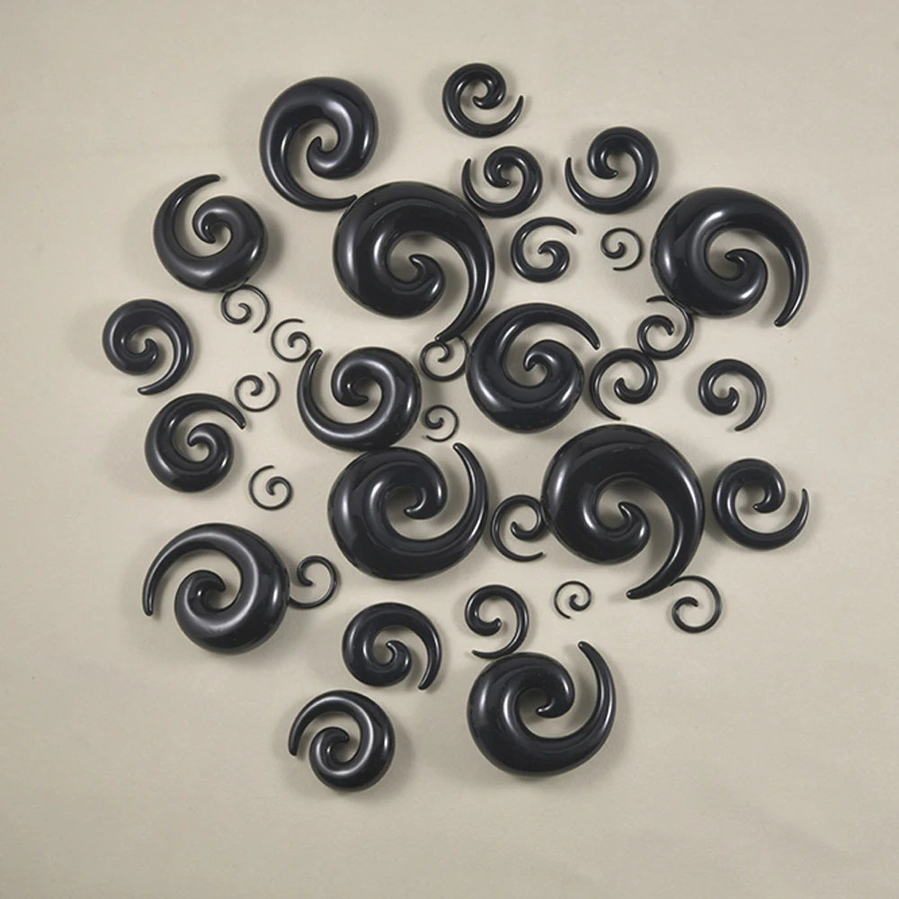 1 paio acrilico nero orecchio spirale Expander tappi per le orecchie spirale Piercing all\'orecchio barella gioielli per il corpo 1.2mm-24mm gioielli