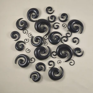 1 Par Acrílico Preto Orelha Espiral Expander Ear Plugs Espiral Orelha-Piercing Maca Corpo Jóias 1.2mm-24mm Piercing Jóias 10 principais vendas espiral alargador - №1