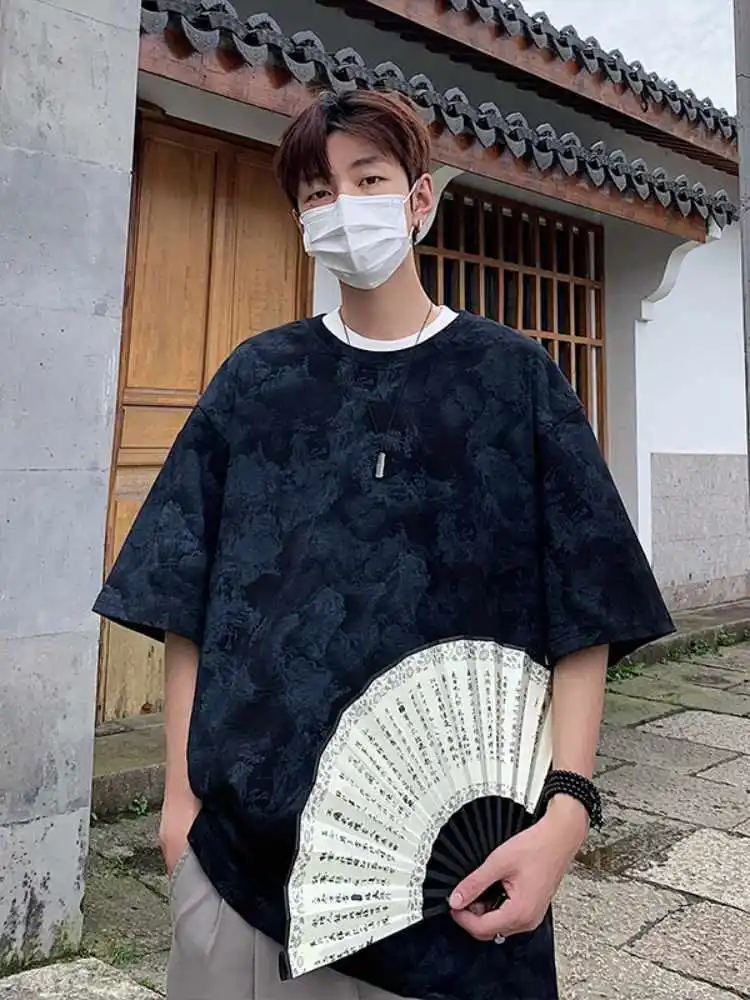 

Men's Summer Faion Brand Retro Heavyweight Pure Cotton ort Sve Thin Loose f Sve Body T-irt Haome Top