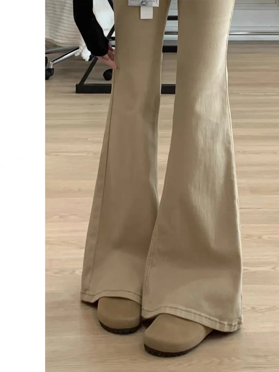 

American Sle Low Waist Retro Flared Denim Jeans Women's Autumn Fce Lined Loose Khaki Color Small Size Knife Pants