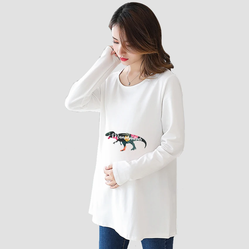 

dinosaur animal Printed Customized Pregnant T-Shirt Girl Maternity Pregnancy Flattering Long SleeveShirt Mom Women Add Your Desi