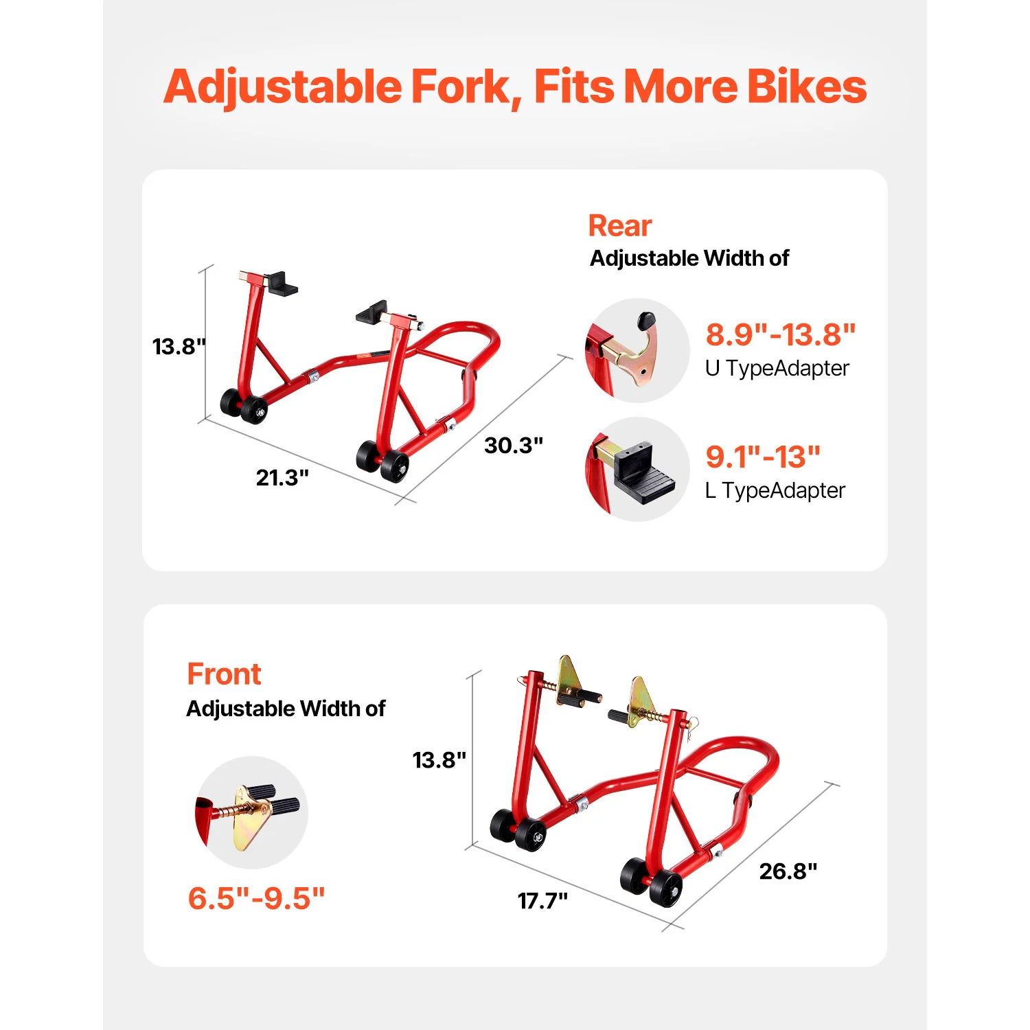 Motorcycle Stand Lift 850lbs Front Rear Combo  Lift Front Wheel Dual-Fork Rear U+L Fork Swingarm Spool