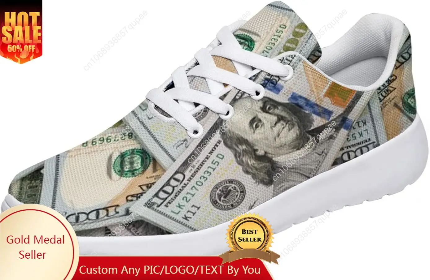 

One Hundred Dollar Bill New Running Sports Shoes Boys Girls Fashion Casual Shoe Breathable Tennis Walking Shoes Custom Mesh Shoe