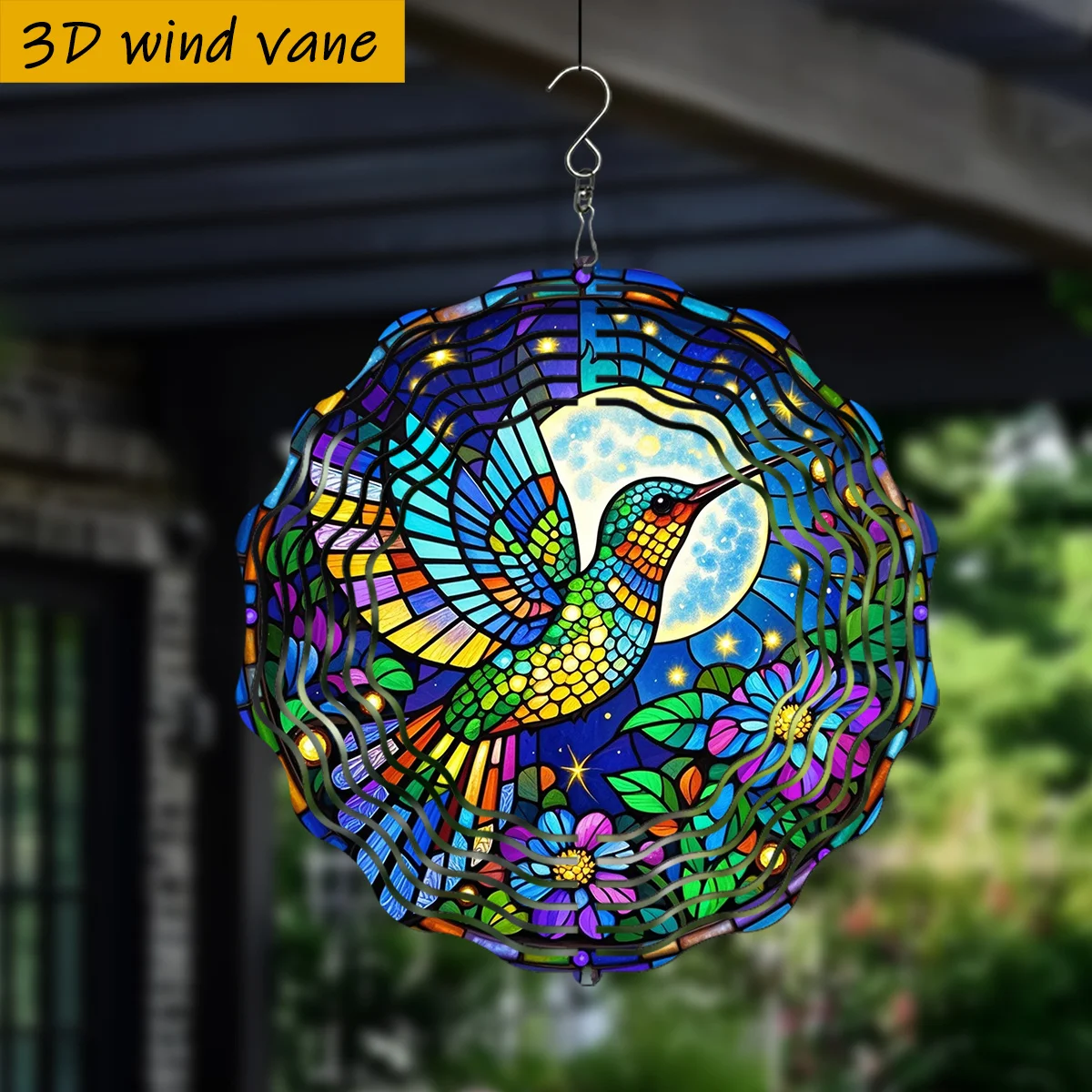 1pc Color- Hummingbirds in Flight 3D Rotating Wind Spinner - Heavy-Duty Iron Hook, Spinning Motion Suitable for Christmas