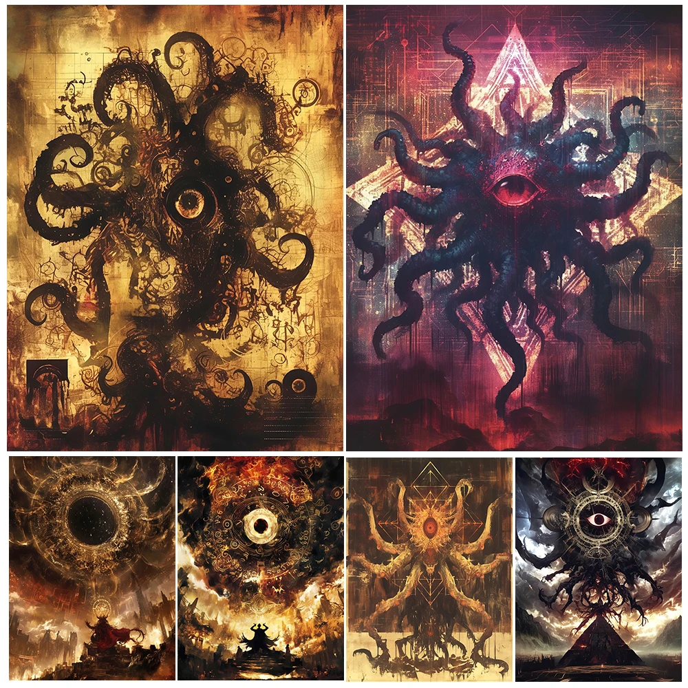 

Evil Ancient God Abstract Wall Art Canvas Painting,Horror Dark Witchcraft Aesthetics Art Poster Print Home Decoration Unframed