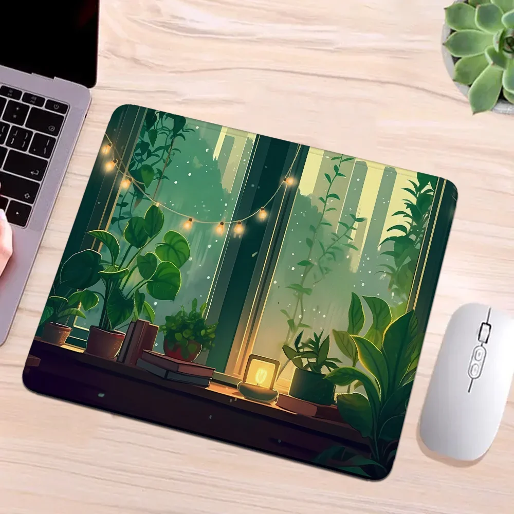 Green plant desk mat gaming mousepad computer accessories gamer office notebook anti-slip rubber keyboard protectionTable Mats