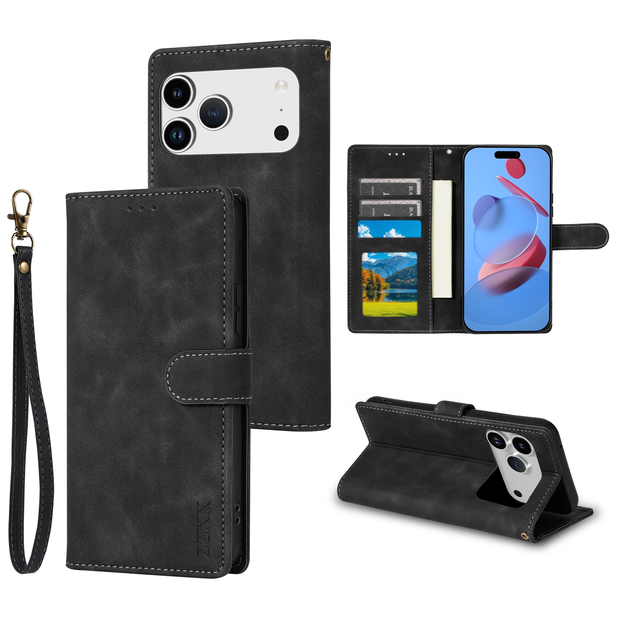 ZZXX Brieftasche mit Kartensteckplatz, Fotorahmen, Ständer, magnetische Flip-Ledertasche für iPhone 17 17 Air 17 Pro 17 Pro Max Kartentasche
