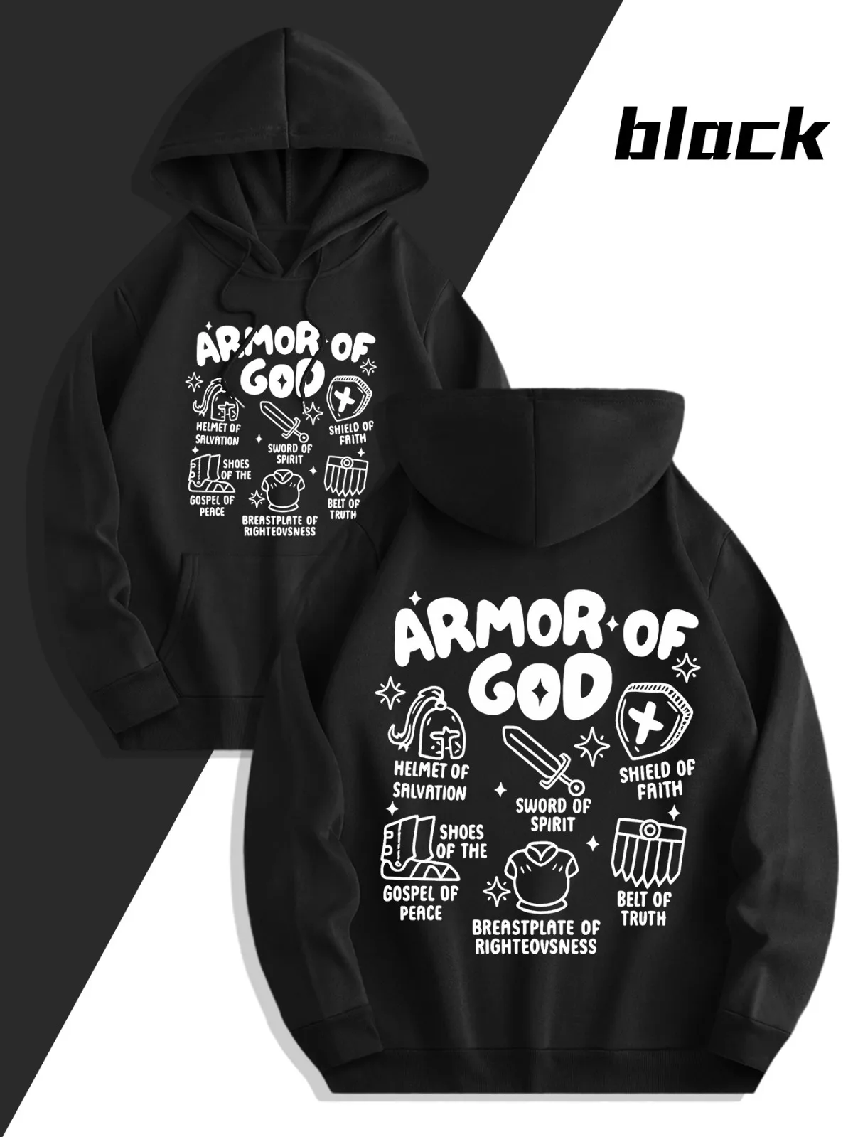 Moda casual masculina tendência dupla face impressa cristão bíblia escritura padrão moletom com capuz solto rua grosso pulôver