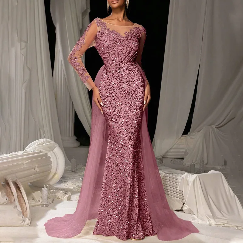 

2025 Women's Ball Dress Fashion Long Skirt Temperament Fashion Elegant Long Lace Party Evening Dress Summer