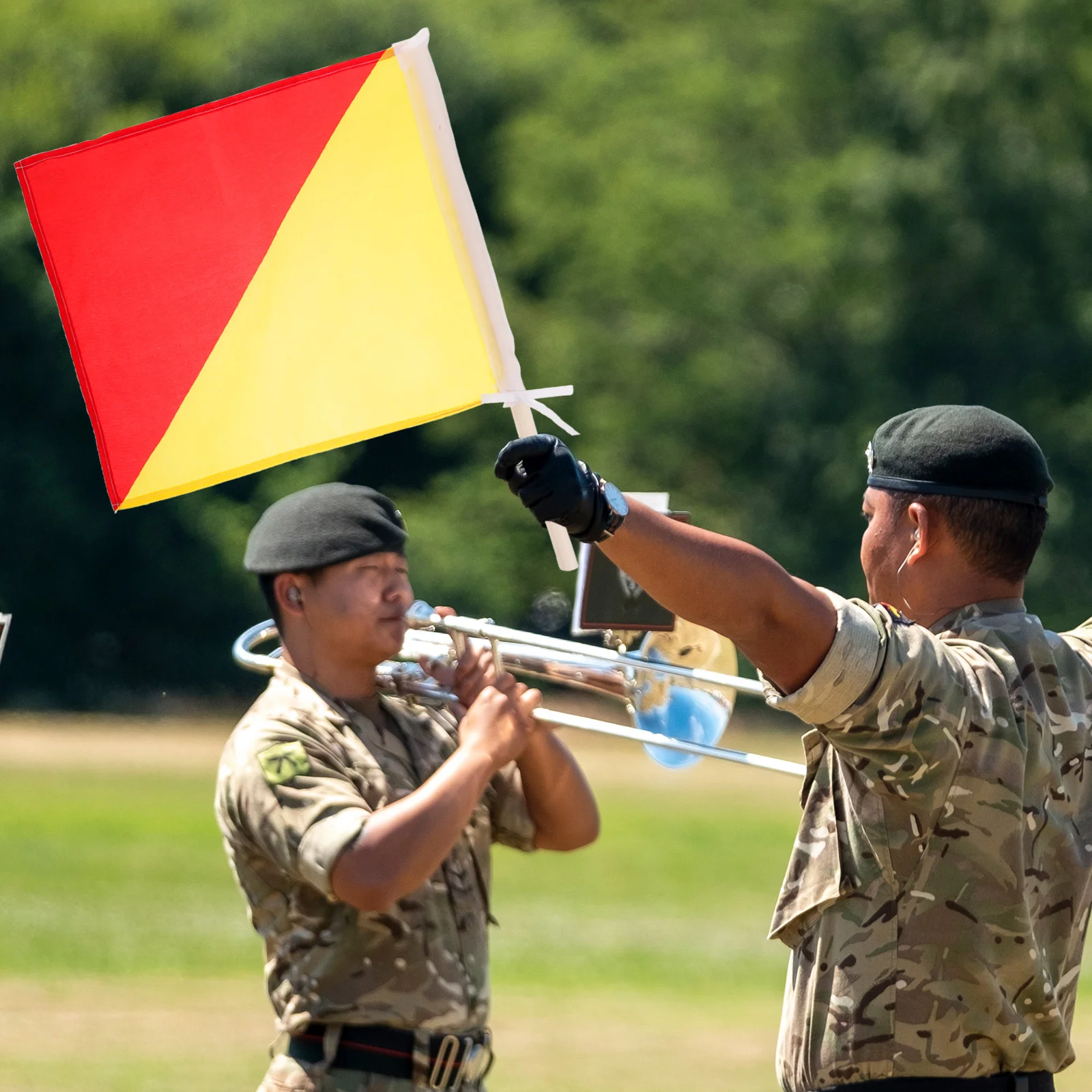 2 Pcs Red Yellow Fan Cheering Flags Navy Commanding Safety Flag Commanding Signal Flags 35*35cm for Performance Sports