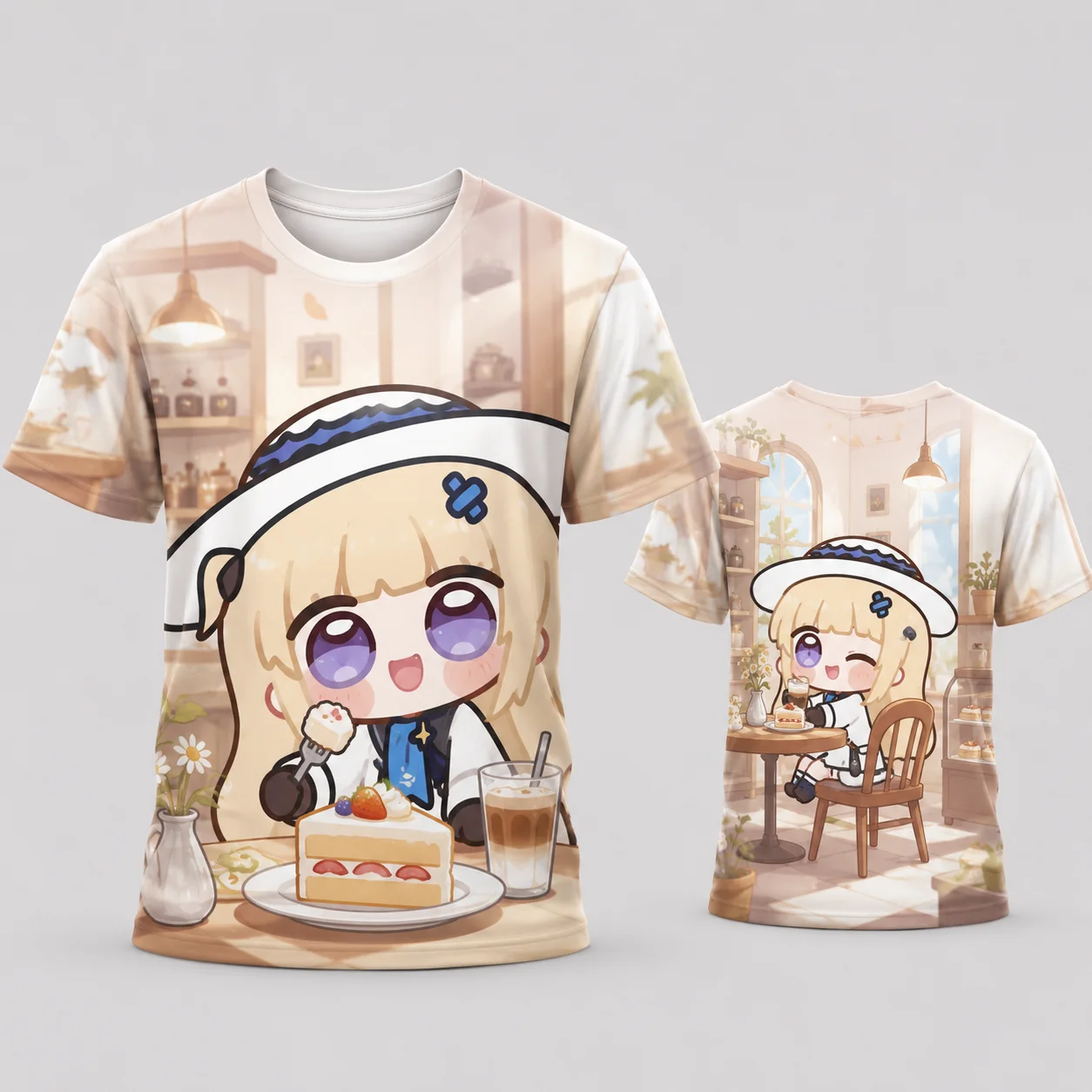 Phoebe Joubi Cute Chibi Cafe Dessert T Shirt Kawaii Girl Strawberry Cake Milkshake 3D Print Quick Dry Breathable Summer Top