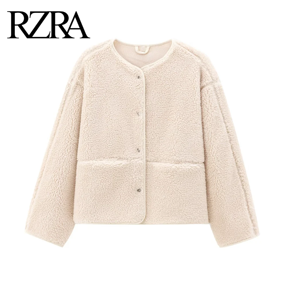 RZRA original women\'s clothing 2024 autumn and winter new round neck solid color comfortable simple polar fleece commuter jacket