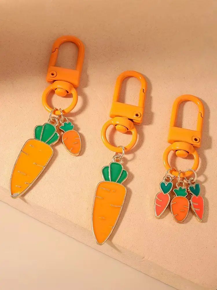 Aihua 3 Stück/Set Niedlicher Karotten-Schlüsselanhänger Lieblicher Karotten-Schlüsselring Anhänger für Frauen Mädchen Handtaschen-Deko DIY Handgemachter Schmuck Geschenke – Detail 1