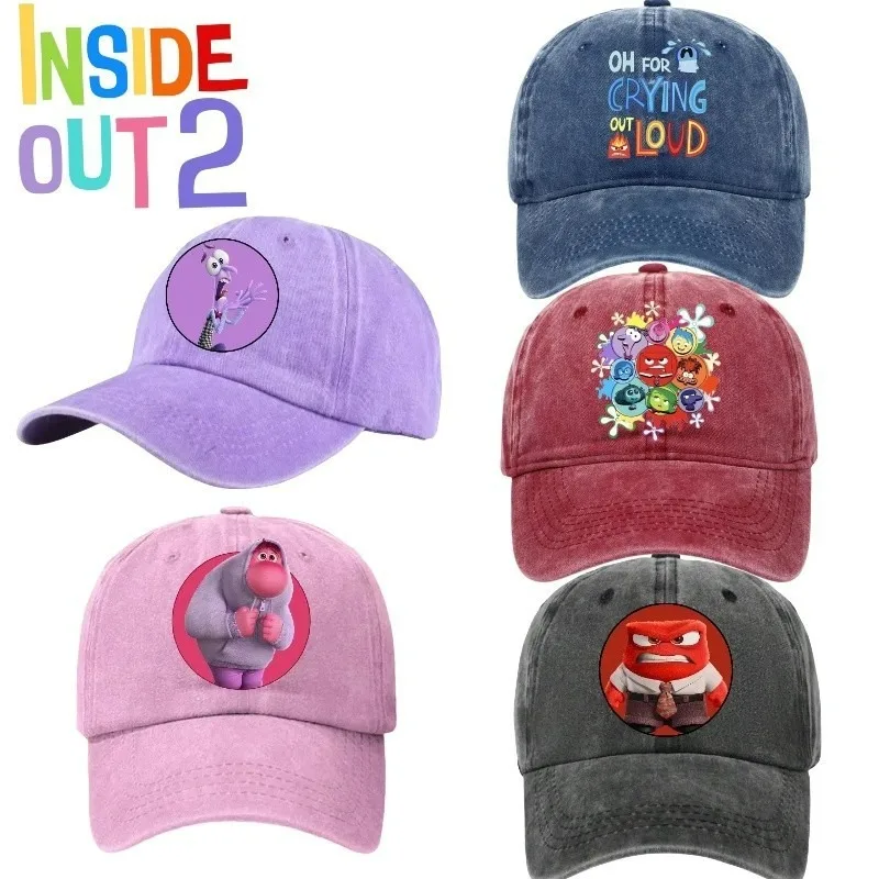 

Disney Inside Out 2 Cartoon Baseball Caps Boys Girls Caps Cotton Washes Distressed Styles Wear with Accessories Travel Sunshades