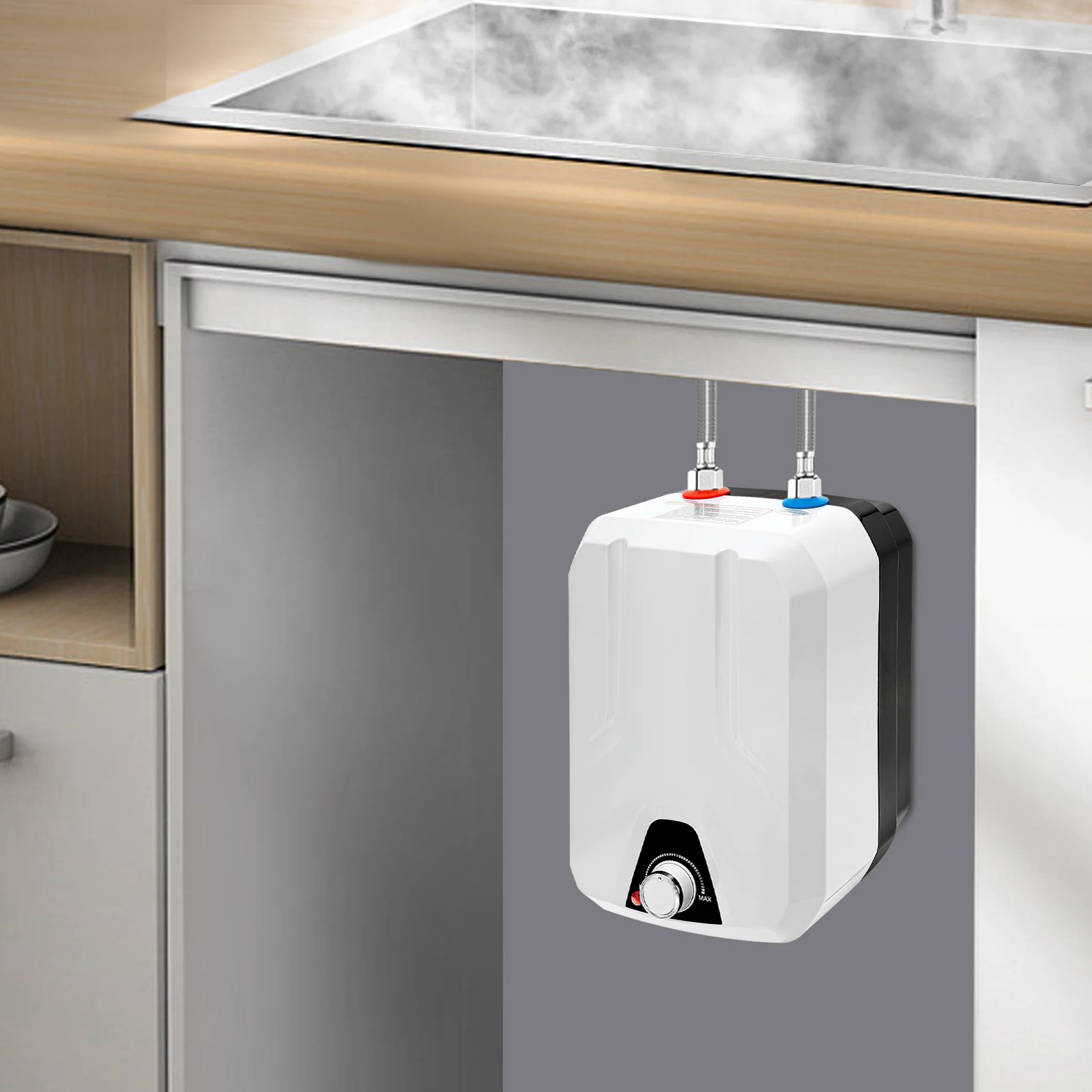 

110V Electric Water Heater, 6L Instant Hot Water for Kitchen RV Trailer Bathroom Under Sink Counter Cupboard