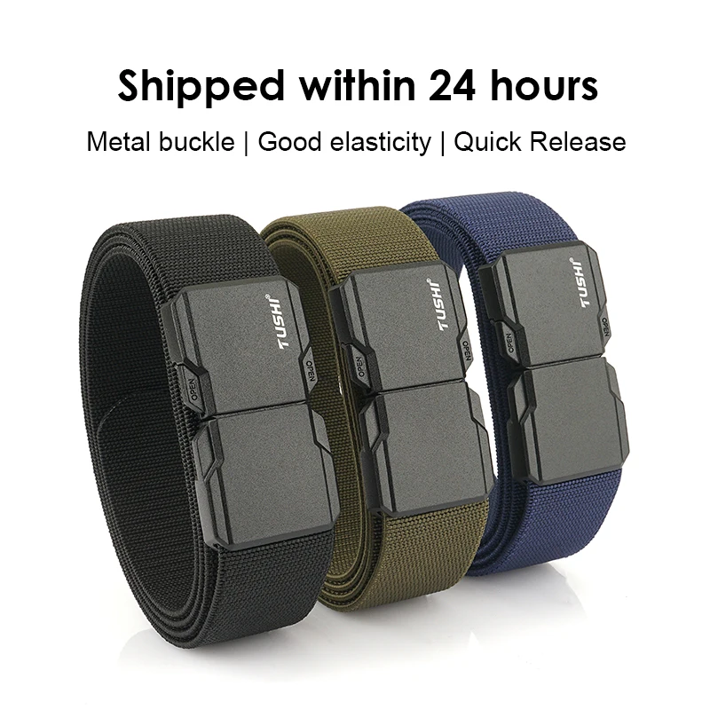 HSSEE New Elastic Belt Matte Metal Buckle Quick-Release Outdoor Work Belt for Men Tight Genuine Nylon Tactical Belt Male Girdle