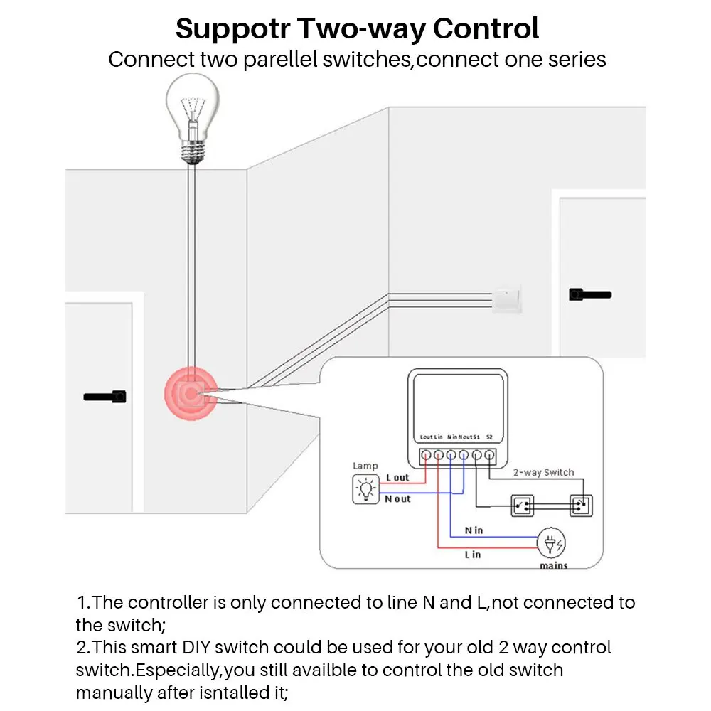 16A EWelink Wifi Switch Mini Smart 2-Way DIY Switches Circuit Breaker Timer Module Support Alexa Google Home Alice SmartThings