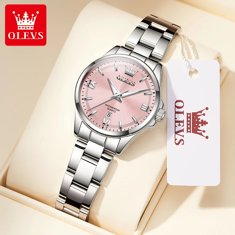 OLEVS Quartz Watches for Women Elegant Delicate Women Watch Original Solid Steel Strap Waterproof Date Ladies Wristwatches 3668
