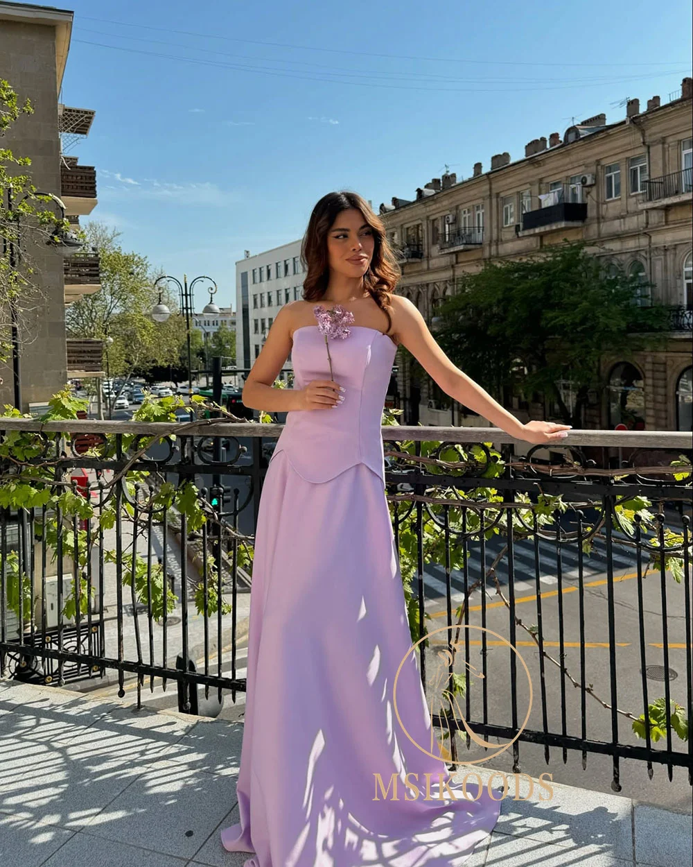 Sukienki na studniówkę Msikoods Lilac bez ramiączek 2025 Prosta długa suknia na przyjęcie urodzinowe Elegancka sukienka wieczorowa damska w kształcie litery A na zamówienie