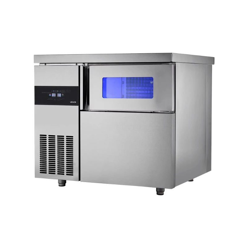 Stainless steel ice machine with 24-hour ice making capability Self-cleaning countertop