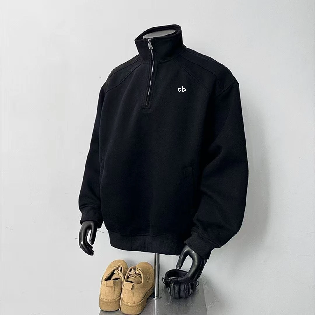 Men Thick Stand Collar Half‑Zip Pullover Sweatshirt Autumn Winter Solid Color American Retro Casual Versatile Long Sleeve Tops
