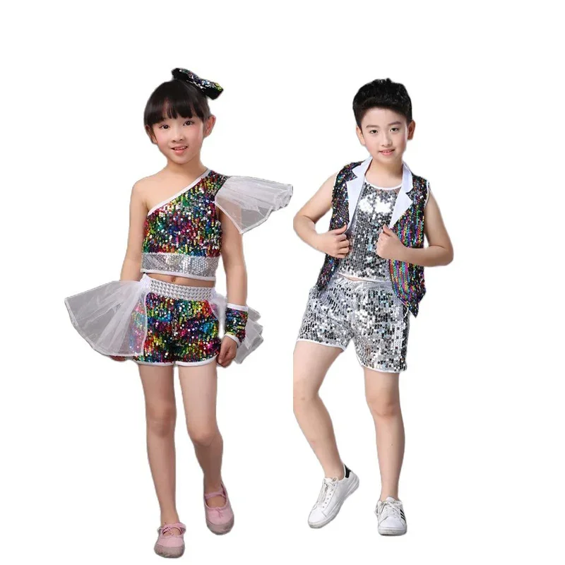 New Dance Wear Girl Jazz Dance Costume Street Dance Performance Costumes Children's Modern Dance Model Catwalk Sequin Costumes