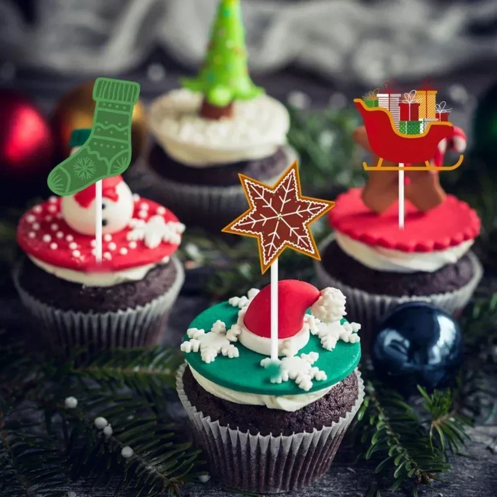 12 Pcs Christmas Cupcake Topper High Temperature Oven Cake Muffin Cup Decor Merry Christmas Decorations for Home Xmas Ornaments